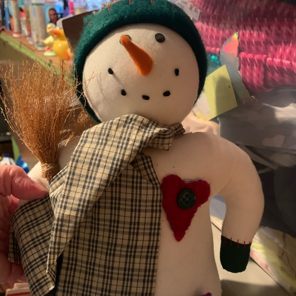 Snowman Plush with Plaid Scarf and Red Heart